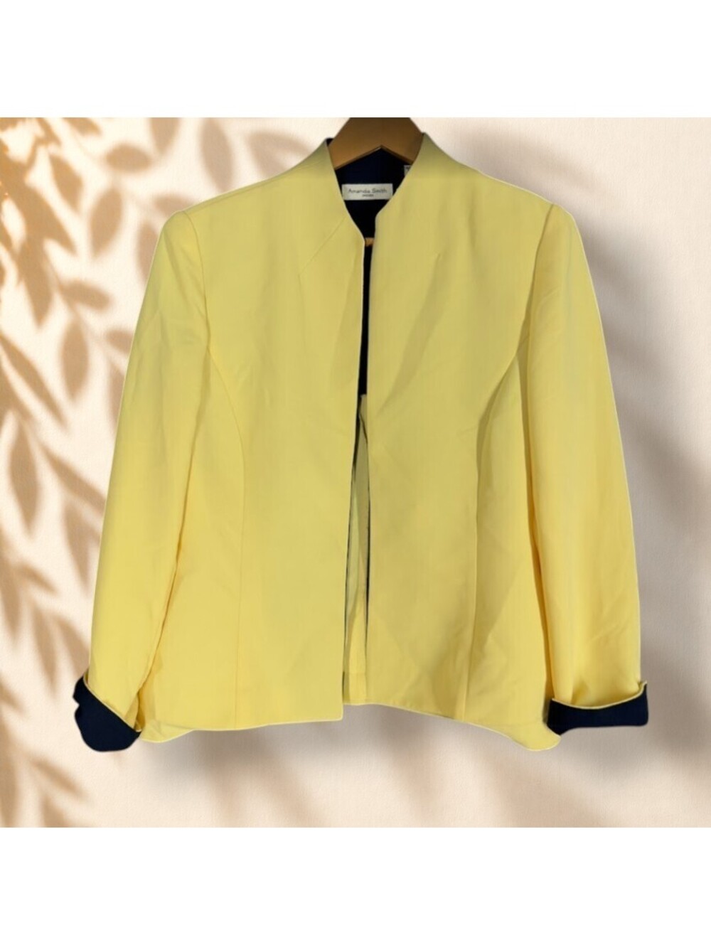 Amanda Smith Blazer Women 10 Yellow Long Sleeve Open Front Classic Fit Career